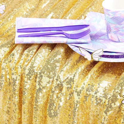 QueenDream 90x132inch Rectangle Sparkly Gold Sequin Tablecloth Wedding Glitter Tablecloth for Birthday Party Decor