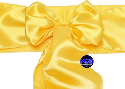 MDS Pack of 125 PCS Satin Chair Sashes Charmeuse Sateen Dining Chair Bows Ribbon Ties Back Sash for Wedding Party Birthday Home Hotel Restaurant Banquet Decoration (7 x 108 Inch, Yellow Gold)