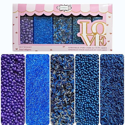 Confect Edible Cake Sprinkles – Decorating Mix | Navy & Blue Purple Pearls, Silver & Black Jimmies, Blue Sparkling Sugar | Sprinkles for Cake, Cupcake & Cookie Decoration - Vegan, Gluten-Free, Nut-Free, Soy-Free, Dairy-Free, Palm Oil-Free-5 Oz