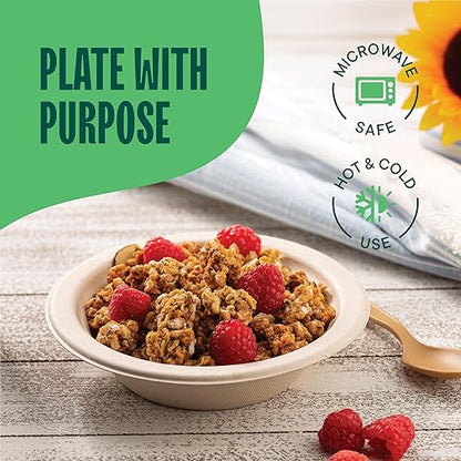 100% Compostable Paper Bowls 12 oz. [1000 Count] Heavy-Duty Soup Bowls - Natural Brown Color Unbleached Bagasse Bowls - Eco-Friendly Disposable Biodegradable Sugarcane - [Bulk Case 8/125 Pack]