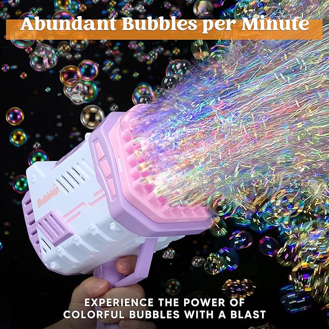 Sloosh Bubble Machine Gun W/Solution for Kids Ages 4-8, Light-Up Bazooka Rocket Shape Bubble Guns Blaster for Outdoor, Summer Toys Gifts, Party, Wedding, Easter