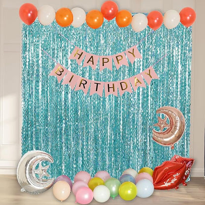 4 Pack 3.3 ft x 6.6 ft Wavy Sparkle Aqua Teal Blue Foil Curtain - Water Blue Foil Streamers for Holiday Bachelorette Ocean Themed Decor Winter Party Decorations Supplies