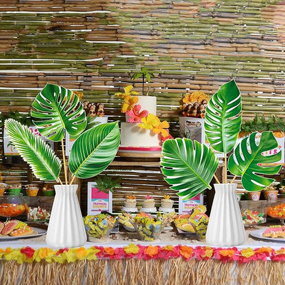 14pcs Palm Leaf Centerpiece Sticks Tropical Party Decorations for Table Green Leaves Theme Centerpieces Hawaiian Luau Party Decorations for Summer Jungle Theme Party Baby Shower Supplies