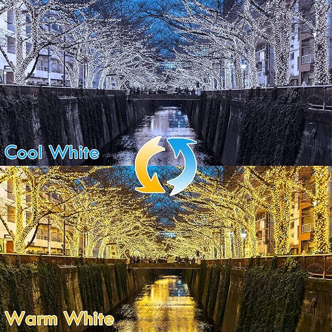 Warm White ⇋ Cool White 66Ft 200LED Fairy Lights Plug in with Remote, Waterproof String Lights Outdoor & Indoor 8 Modes with Timer, LED Twinkle Lights for Girl's Room Halloween Christmas Decorations