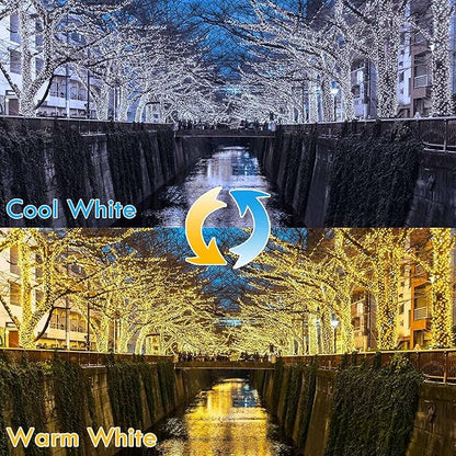 Warm White ⇋ Cool White 66Ft 200LED Fairy Lights Plug in with Remote, Waterproof String Lights Outdoor & Indoor 8 Modes with Timer, LED Twinkle Lights for Girl's Room Halloween Christmas Decorations