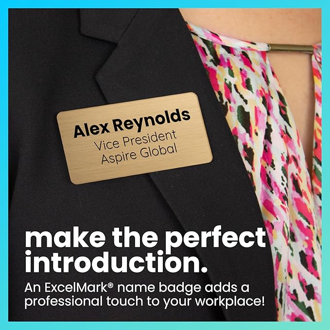 ExcelMark Custom Name Tag - Engraved Name Badge with Pin or Magnetic Backing, 16 Colors, 6 Fonts, and 2 Sizes to Choose from (Black w/Silver Letters, 1.5"x 3")