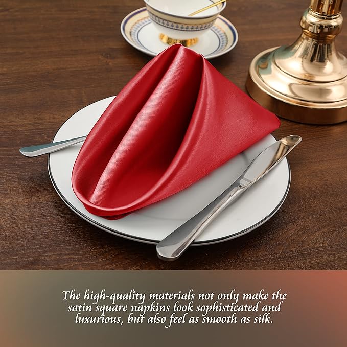Manyshofu 50 Pieces Red Satin Napkins - 12x12 Inches Cloth Napkins, Square Satin Fabric Napkin Set - Smooth & Reusable Table Napkins for Wedding Dinner Party Lunch Banquet Restaurant Decoration