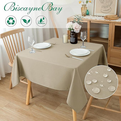 Biscaynebay Textured Fabric Square Tablecloths 60x60 Inches, Natural Water Resistant Spill Proof Table Cloth Small Card Folding Table Covers for Dining, Kitchen, Wedding and Parties, Machine Washable