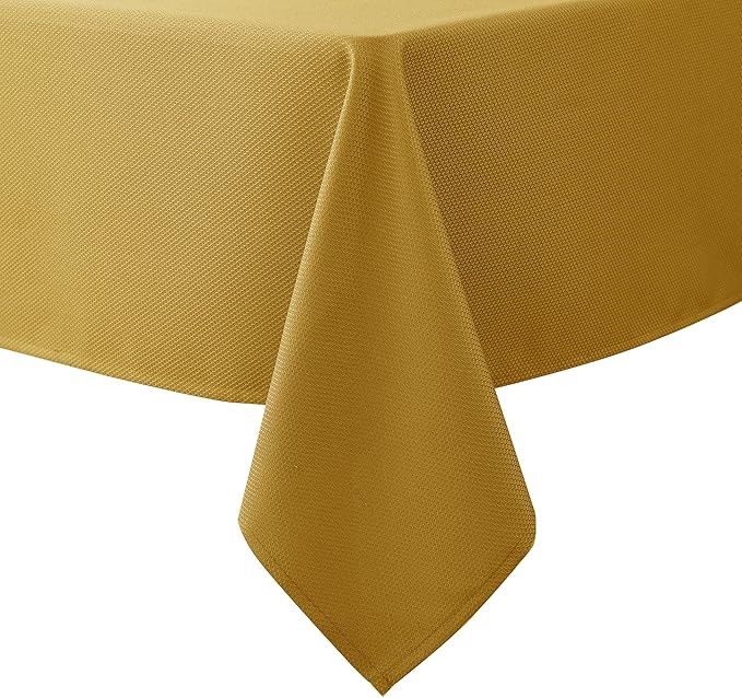 Biscaynebay Textured Fabric Christmas Rectangle Tablecloths 60x108 Inch, Gold Water Resistant Tablecloths for Dining, Kitchen, Wedding, Parties etc. Machine Washable