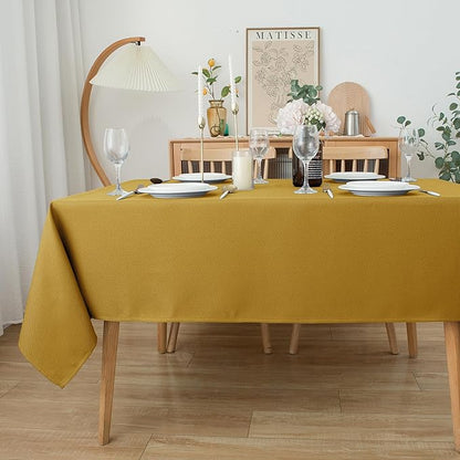 Biscaynebay Textured Fabric Christmas Rectangle Table Cloth 52x70 Inches, Gold Water Resistant Tablecloths for Dining, Kitchen, Wedding, Parties etc. Machine Washable