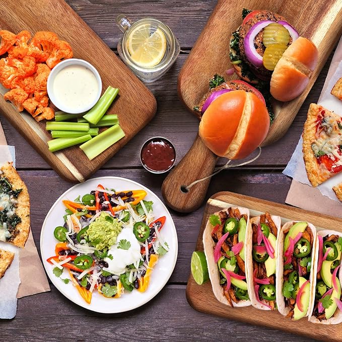 Patelai 12 Packs Wooden Cutting Board Set with Handles Large Kitchen Serving Plain Chopping Board Bulk Gifts for Mom for Vegetables Meat Pizza Cheese Fruit Bread(Acacia Wood,16 x 5 Inch)