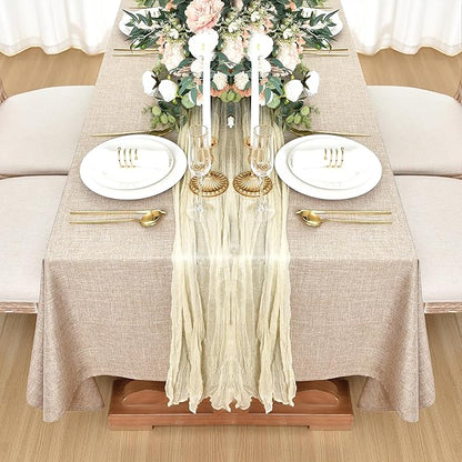 Fitable Faux Linen Tablecloths for Rectangle Tables: Water & Stain Resistant Farmhouse Table Cloth, Washable Burlap Textured Table Covers for Kitchen Dining Party(2 Pack, 60x120 Inch, Beige)