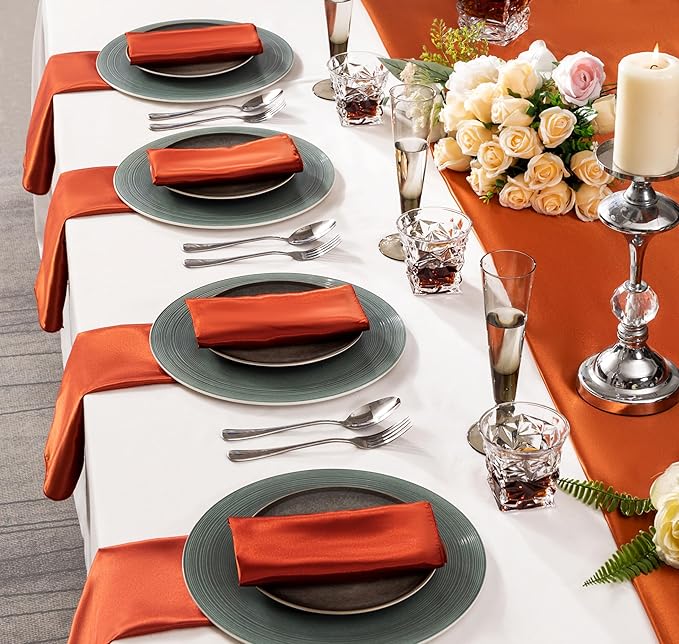 36 Pack Square Satin Dinner Napkins, 16x16 Inches Silky Soft Smooth Table Cloth Napkins for Restaurant Weddings Banquet Party Decoration, Burnt Orange