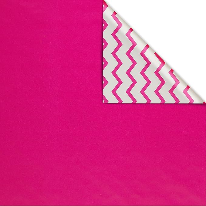 American Greetings Reversible Wrapping Paper Jumbo Roll for All Occasions, Pink and Chevron (1 Jumbo Roll, 175 sq. ft.)