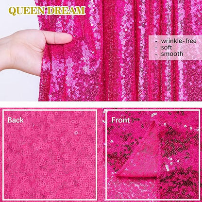 Party Backdrop Curtain 2ftx8ft Hot Pink Backdrop Drapes Curtains Panels with Rod Pockets 6 Pieces Sequin Fabric Flamingo Party Decor