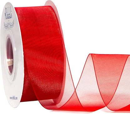 Ribbli Red Sheer Organza Ribbon,1-1/2 Inch x Continuous 50 Yard Use for Gift Wrapping,Bouquet Wrapping,Wedding Decoration,All Crafting and Sewing