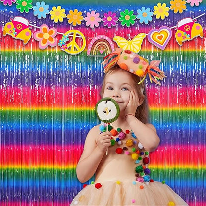 Gradient Colorful Party Streamers Backdrop - GREATRIL Party Backdrop Curtains for Candyland/Unicorn/Neon Glow/Rainbow Themed Birthday Decorations - 1m x 2.5m - Pack of 2