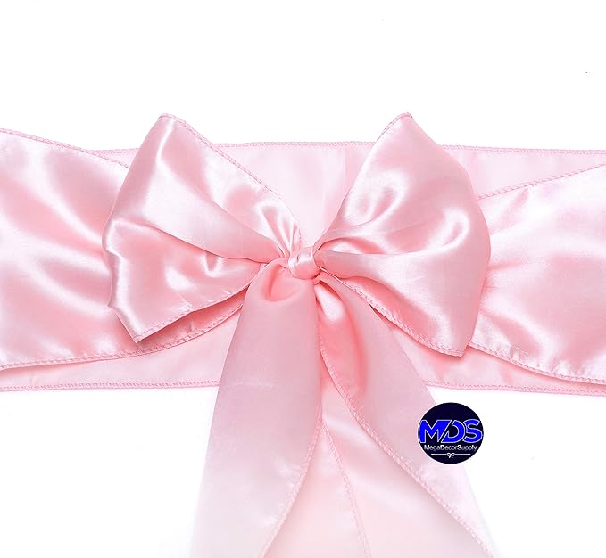MDS Pack of 75 PCS Satin Chair Sashes Charmeuse Sateen Dining Chair Bows Ribbon Ties Back Sash for Wedding Party Birthday Home Hotel Restaurant Banquet Decoration (7 x 108 Inch, Blush Pink)