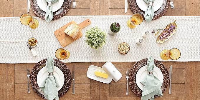 DII Woven Basic Tabletop Collection Chevron Table Runner, 15x72, Off-White