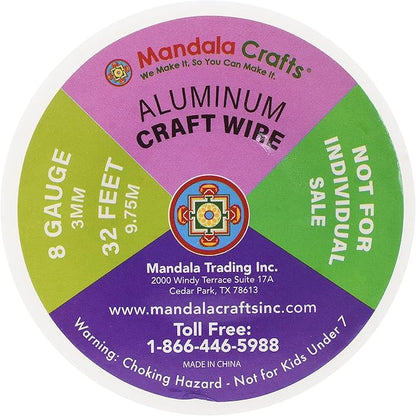 Mandala Crafts 8 Gauge Anodized Aluminum Craft Wire for Jewelry Making - 128 FT Colored Flexible Neutral Wire - Bendable for Bonsai Armature Crafting Sculpting