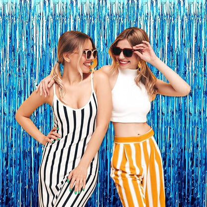 6 Pack Lake Blue Foil Fringe Curtains Backdrop, 3.28 x 8.2 Ft Metallic Streamers Tinsel Curtains Background for Photo Booth, Birthday, Weddings, Carnivals, Graduation, Themed Party Decorations