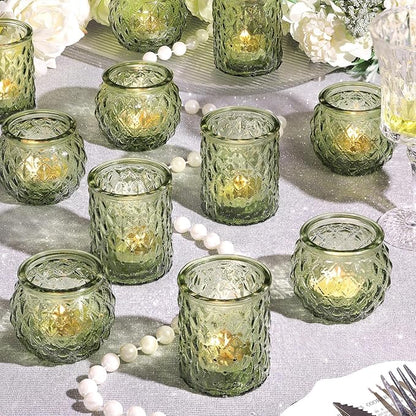 12pcs Assorted Green Votive Candle Holders, Tea Lights Candle Holder for Table Centerpiece, Green Candle Holders for Wedding, Bridal Shower and Tea Party Decorations