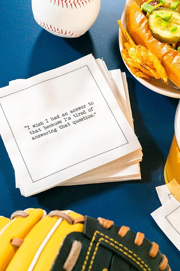 Five Star Napkins White Cocktail Napkins – 50 Luxury Cotton Disposable Cocktail Party Napkins with Quotes – 4.5" x 4.5" for Home Bars, Game Nights, Beverages, Birthdays, Weddings & Holidays