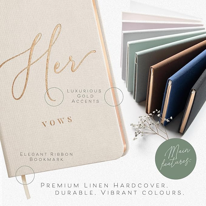 ARTESORI Vow Books His and Hers - Linen Wedding Vow Books Perfect as Bride & Groom Gifts, Wedding Registry Ideas - His & Hers Gifts Wedding Vow Book - Wedding Essentials & Accessories [Ivory & Black]