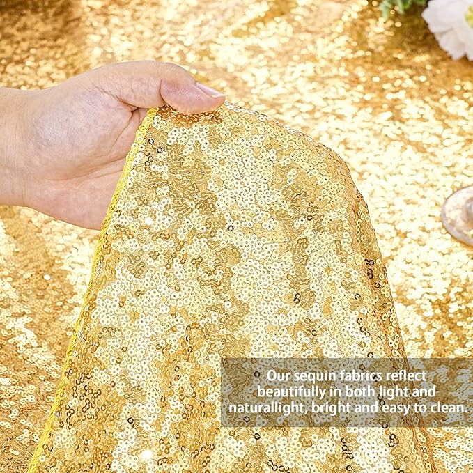 QueenDream Gold Sequin Tablecloth 60x102 Inch Sparkly Gold Wedding Tablecloth for Baby Shower Birthday Christmas Party Decorations