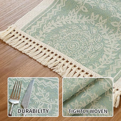 Placemats Set of 4,Waterproof Placemat with Tassel Fringe,Boho Placemats for Coffee Table Western Restaurant