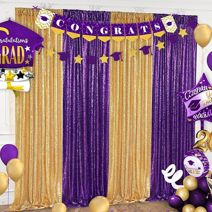 Purple Sequin Backdrop 4 Panels 2FTx8FT Photo Background Glitter Party Backdrop Curtains for Wedding Baby Shower Stage Decorations
