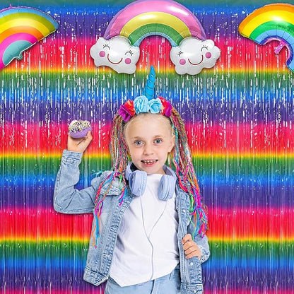 Gradient Colorful Party Streamers Backdrop - GREATRIL Party Backdrop Curtains for Candyland/Unicorn/Neon Glow/Rainbow Themed Birthday Decorations - 1m x 2.5m - Pack of 2