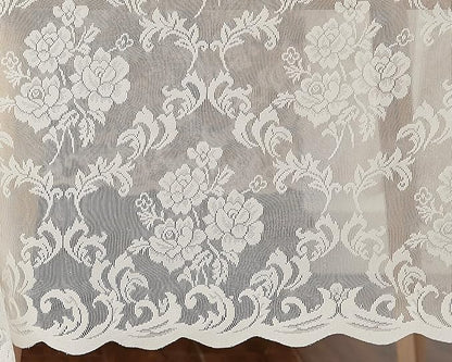 LinenZone Extra Large Ivory Round Tablecloth for Rustic Vintage Decor. Sheer Lace Table Cloth Works Great As Wedding Tablecloth or Thanksgiving Table Cover. (Mia 132 Round, Ivory)