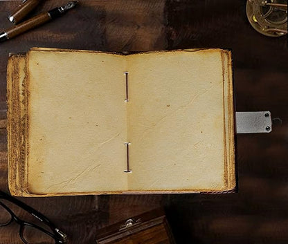 cuero 3 Moon Blue Lapiz Embossed Vintage Leather Journal for Men & Women - 128 Pages, Antique Handmade Deckle Edge Vintage Paper, Leather Journal Writing Notebook Dairy Gift (5 inch by 7 inch, Brown)