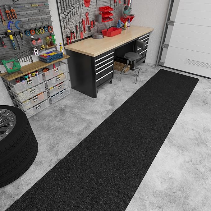 Ottomanson Commercial Scrape Rib Entry Mat – Heavy Duty Ribbed Floor Mat for High Traffic – Non Slip Rubber Back, Waterproof – Indoor Outdoor Use for Offices, Schools, Lobbies, 2'7" x 12', Black