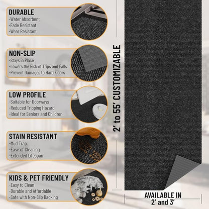 Ottomanson Commercial Scrape Rib Entry Mat – Heavy Duty Ribbed Floor Mat for High Traffic – Non Slip Rubber Back, Waterproof – Indoor Outdoor Use for Offices, Schools, Lobbies, 2' x 49', Black