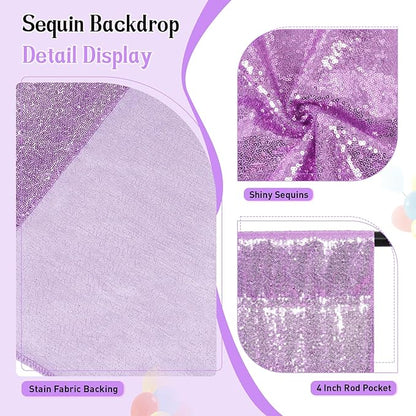 SquarePie Sequin Backdrop Curtain Not See Through Thick Glitter Background for Party 8FT x 10FT Lavender