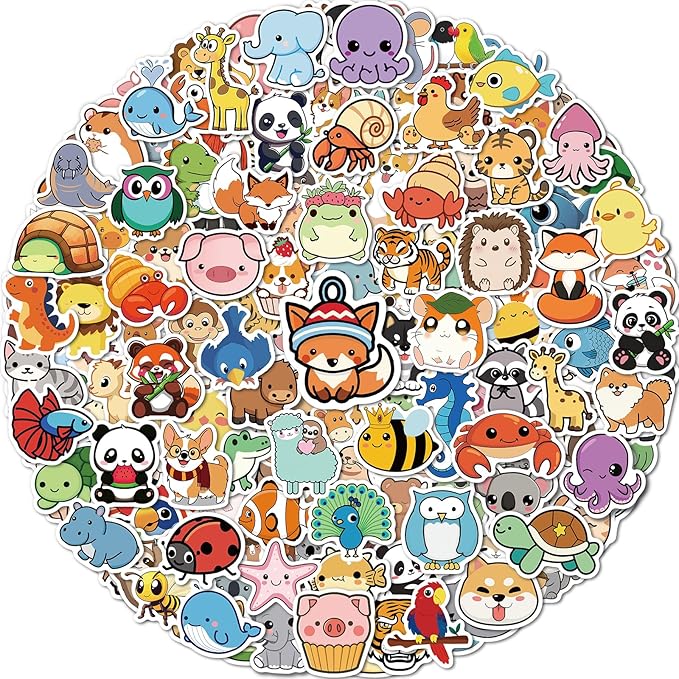 200 Pcs Animal Stickers for Kids, Cute Water Bottle Stickers for Kids Waterproof, Vinyl Laptop Kid Sticker Pack, Kid Classroom Prizes for Elementary Students