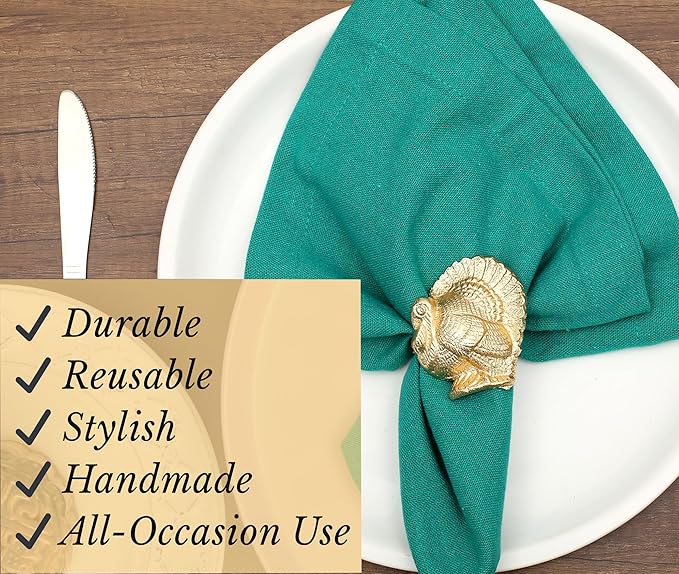 Turkey Bird Gold Napkin Rings Set of -12 for Dinner Parties, Weddings Receptions, Family Gatherings, or Everyday Use - Set Your Style with Daily Use Table Décor Accessories - ALPHA Living HOME