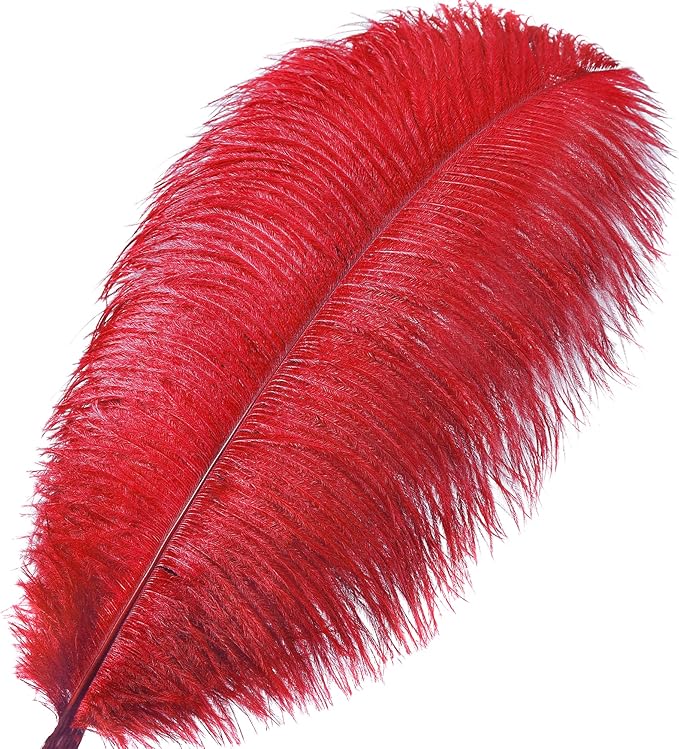 Larryhot Red Large Ostrich Feathers - 10pcs 16-18 inch Feathers for Vase,Wedding Centerpieces and Carnival Party(Red)