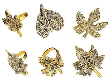 6-Piece Metal Napkin Rings - Antique Gold Harvest Leaf Napkin Rings - Decorative Table Accents for Holiday Party, Dinner, Family Gatherings, Table Décor Weddings & Everyday Use - ALPHA Living HOME