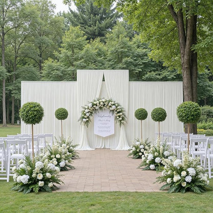 50ftx14FT Wrinkle Free Ivory Backdrop Curtain, 10 Panels 14FT Height Ivory Wedding Backdrop Drapes, Silky Polyester Back Drop Cloth for Birthday Photography Background Party Backdrop Draping