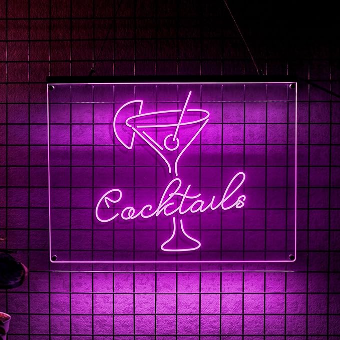 Personalized Beer O'Clock Neon Sign, Custom Wall Sign for Home Bar, Man Cave, Pub, Game Room, LED Beer Light Decor (Cocktail Bar)