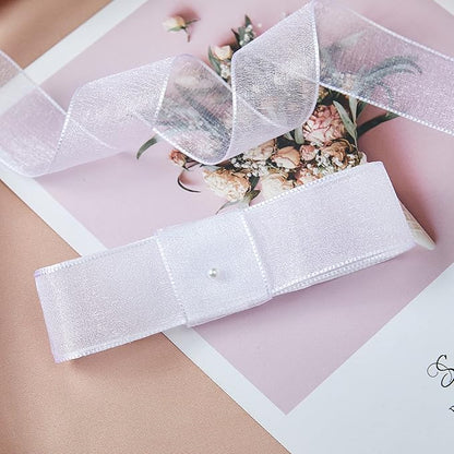 1 Inch Wide Sheer Chiffon Ribbon - Pearl Silk Woven Ribbon Suitable for Gift Wrapping, Wedding Decor, Home Decor, Girl Hair Accessories Handmade DIY (25 Yards/roll) (White)