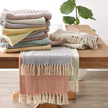 DII Woven Basic Tabletop Collection Chevron Table Runner, 15x108, Tango Red