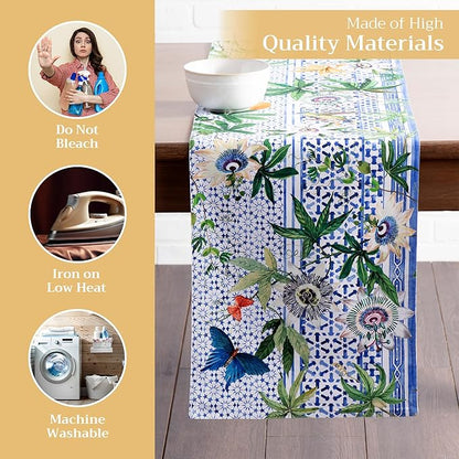 Maison d' Hermine Table Runner 100% Cotton Double Layer Table Runners 108 inches Long Decorative for Home Kitchen Dining Party Wedding Bridal Shower Spring Summer (Passiflora, 14.50" x 108")
