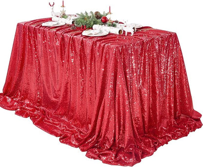 QueenDream Sequin Tablecloth 60x102 Inch Red Tablecloth Glitter Table Cloth for Bridal Shower Birthday Engagement Wedding Party Decorations