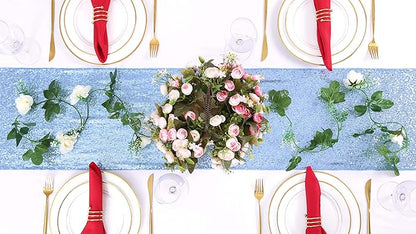 SoarDream Baby Blue Table Runner 10 Pieces 12x72 Inches Sequin Fabric Glitter Table Runner for Party Holiday Birthday Wedding Baby Shower Supplies Decorations