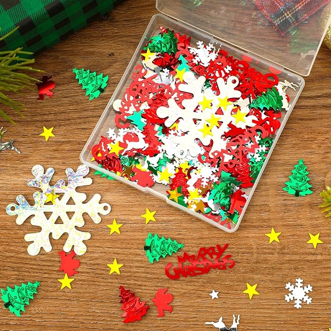 MARFOREVER Christmas Glitter Confetti, Merry Christmas Table Decorations Metallic Foil Confetti Sequins Xmas Snowflake Santa Claus Tree Elk Scatter Sprinkles for Xmas Winter Party Supplies