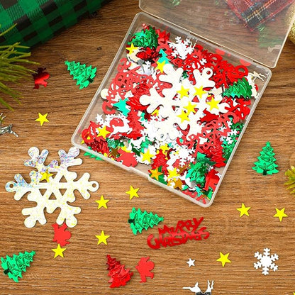 MARFOREVER Christmas Glitter Confetti, Merry Christmas Table Decorations Metallic Foil Confetti Sequins Xmas Snowflake Santa Claus Tree Elk Scatter Sprinkles for Xmas Winter Party Supplies
